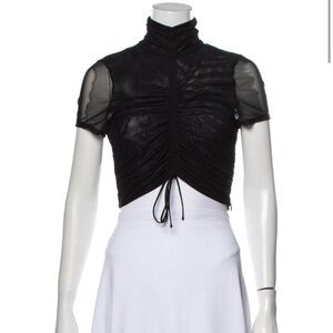 Cinq à Sept Elegant Black Ruched Sheer Top